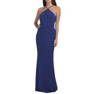 LIV FOSTER Royal Sapphire Sleeveless Halter Mermaid Gown